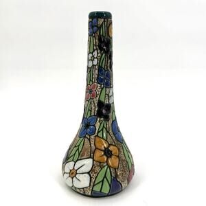 Antique Czech Amphora Flower Vase 8.5” Art Nouveau Jugendstil Bohemia Cloisonné